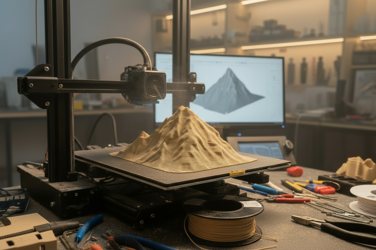 Maquette miniature en cours d'impression 3D